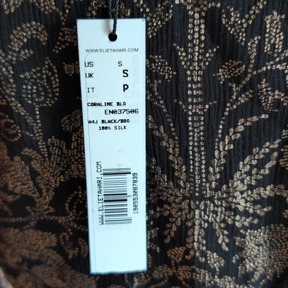 Elie Tahari Black And Gold Silk Blouse - Picture 7 of 12